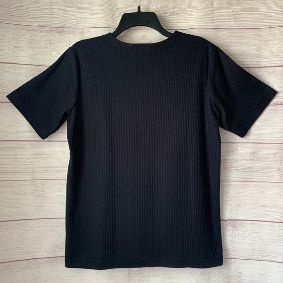 Links Vintage Black Ribbed Embroidered Daisy Flower Shirt Short Sleeve Size S - Picture 5 of 16